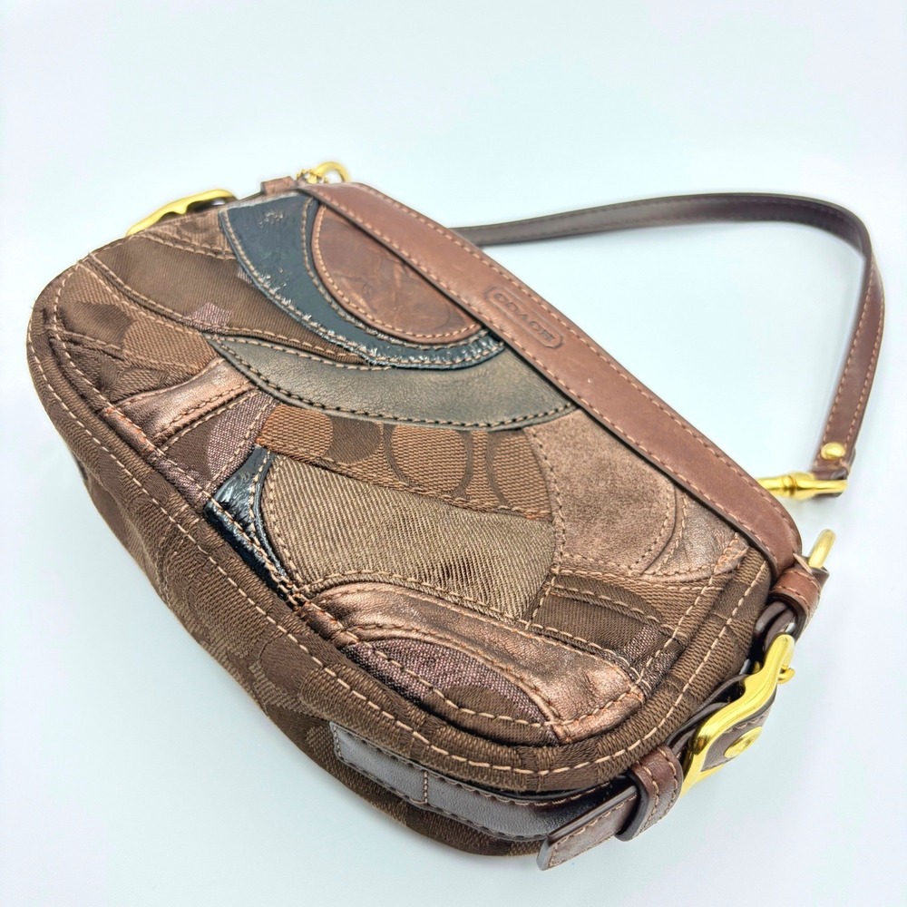 Vintage Coach Zoe Patchwork Y2K Mini Bag Metallic Gold Brown Top Handle Wristlet - Picture 2 of 15
